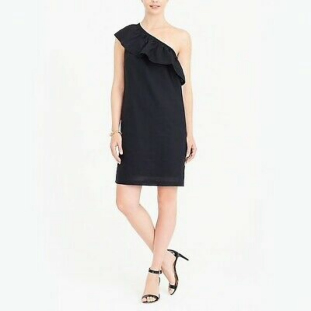 JCrew Linen Blend Single Shoulder Black Dress size M ** NWT
